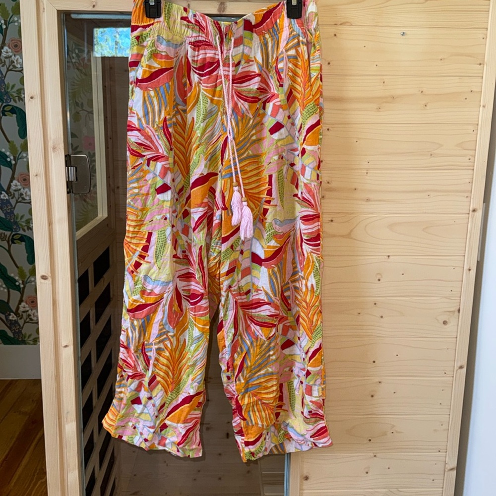 C&C colorful linen  wide leg ankle length pants